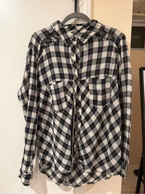 Free People Black and White Plaid Button-Down Shirt